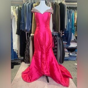 Cinderella Fuchsia Off-Shoulder Prom Dress
